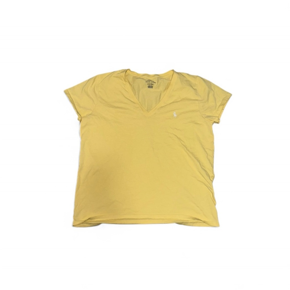 Polo Ralph Lauren Yellow Logo V-Neck‎ Short Sleeve Women's Fitted T-Shirt Size L